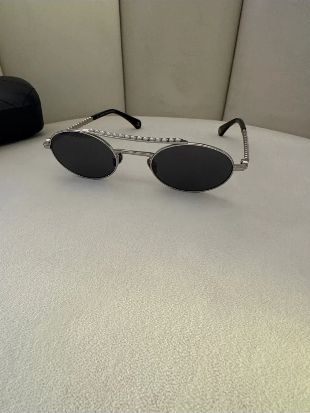 CHANEL Silver Frame Sunglasses with Dark Gray Lenses